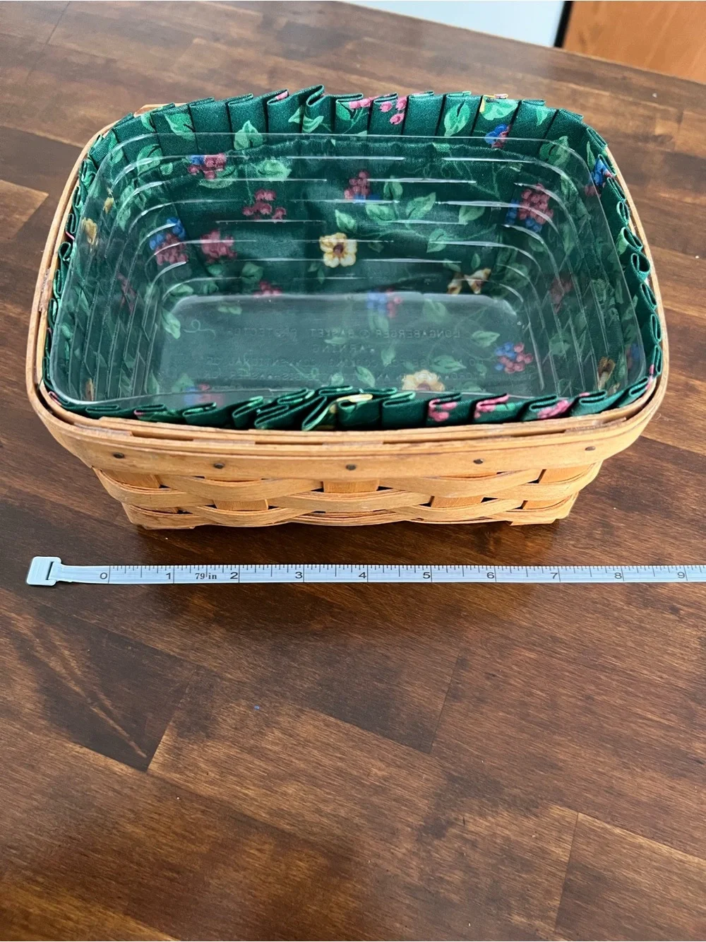 Longaberger, Berry Basket, Emerald Vines Fabric Liner, 2002